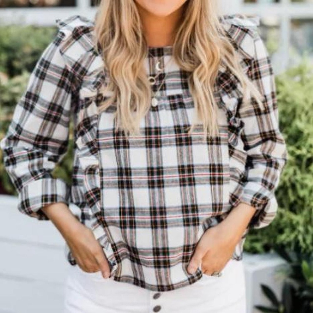 Pink Lily x Living My Best Style Collab Ruffle Flannel Blouse